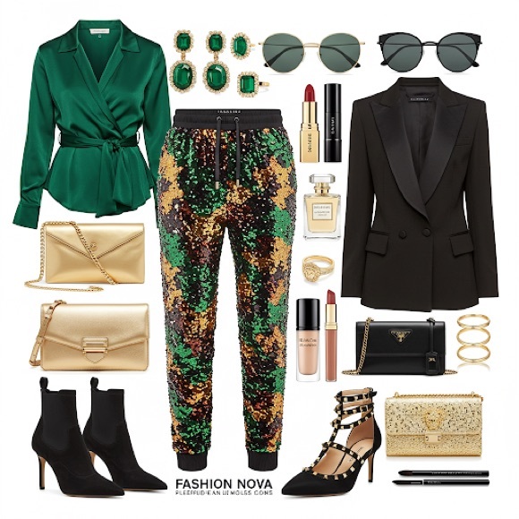 Camo Sequin Jogger Pants - Green, black and Gold - Picture 6 of 8